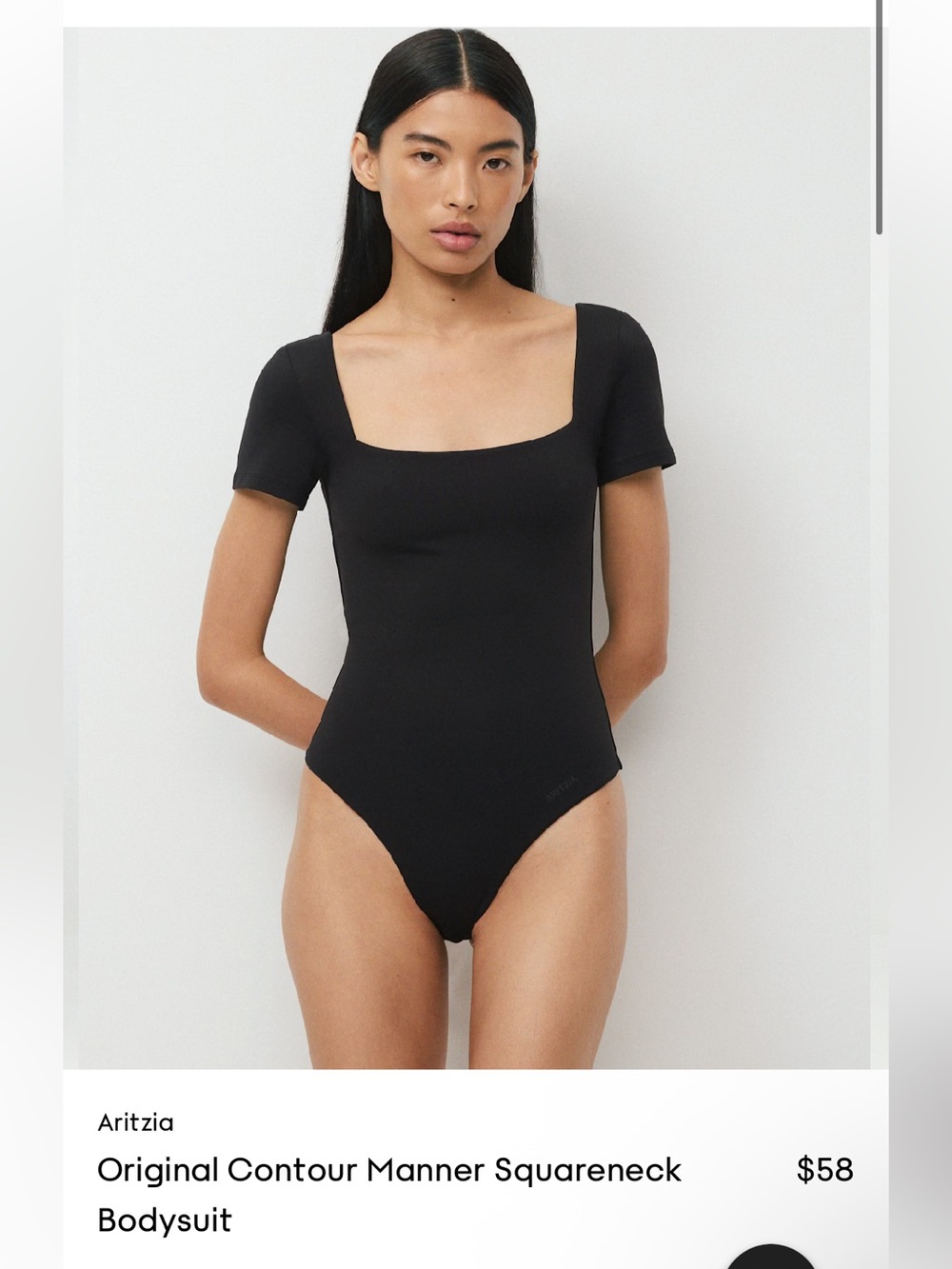 Babaton Black Square-Neck Short-Sleeve Bodysuit